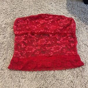 Red Lace Strapless Top